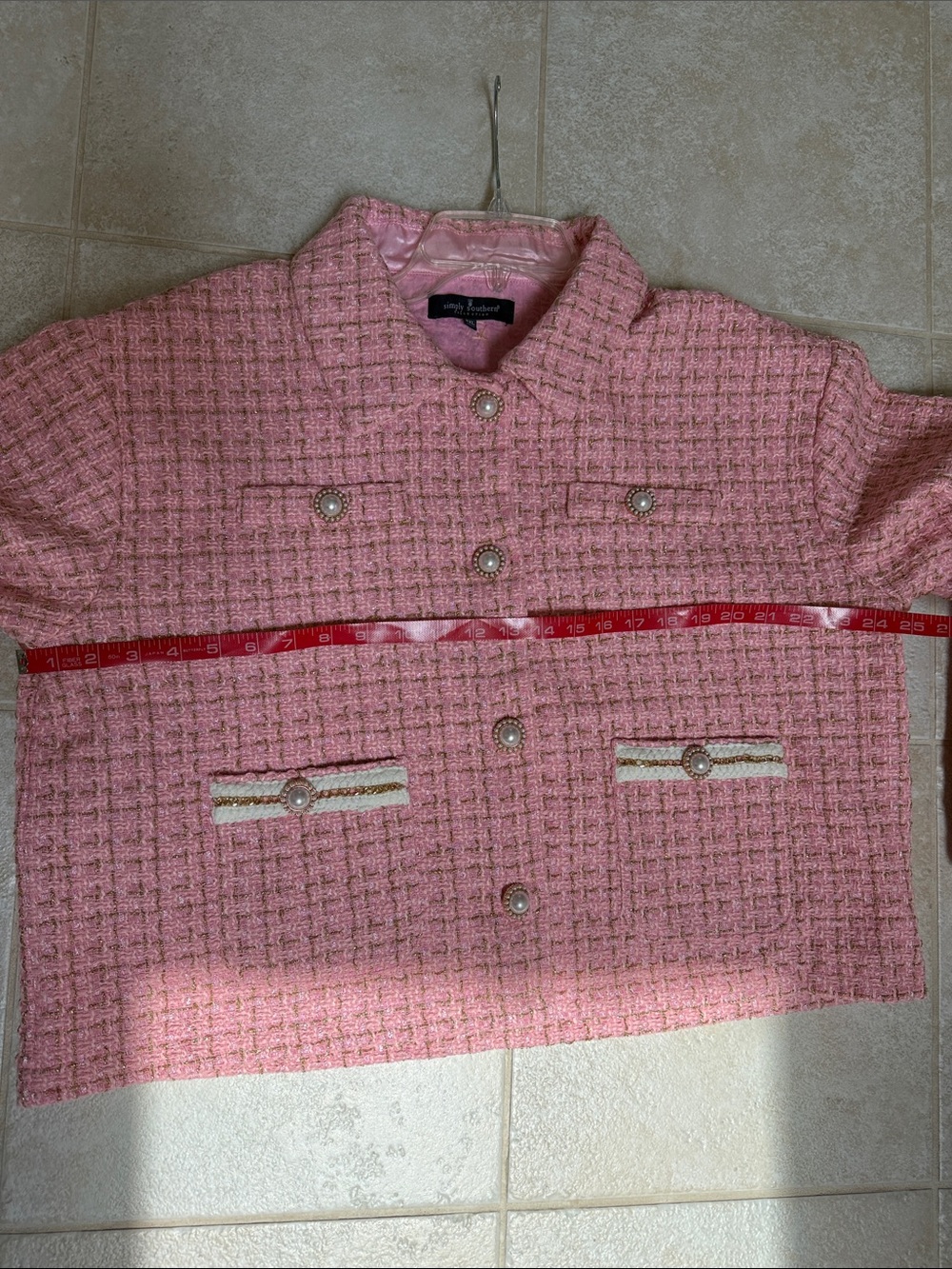 SIMPLY SOUTHERN Pink Tweed jacket size XXL w pearl buttons, gold treads - Picture 5 of 7